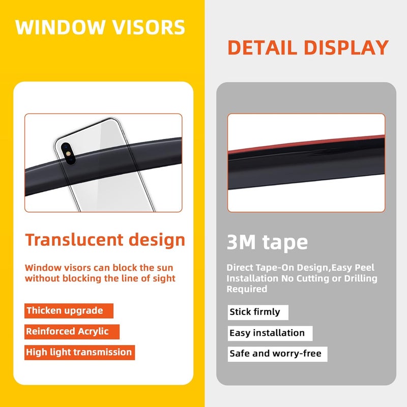 PLDDE Rain Guards Compatible with 2008-2012 Chevy Malibu Front+Rear Smoke Tint Tape-On Side Window Visor Wind Deflector Vent Visors Car Accessories 4pcs - Image 3